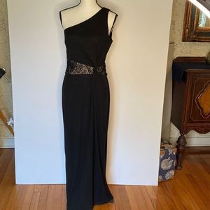 Kay Unger Dress Formal Gown One Shoulder Sequin Accents Black Gown Dress